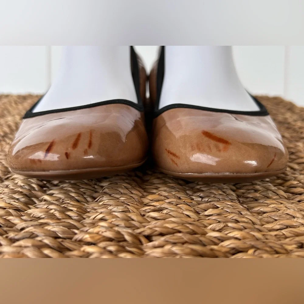 J. Crew Women’s Suzette Patent Camel & Black Ballet Flats Fitted‎ Heel Size 7
